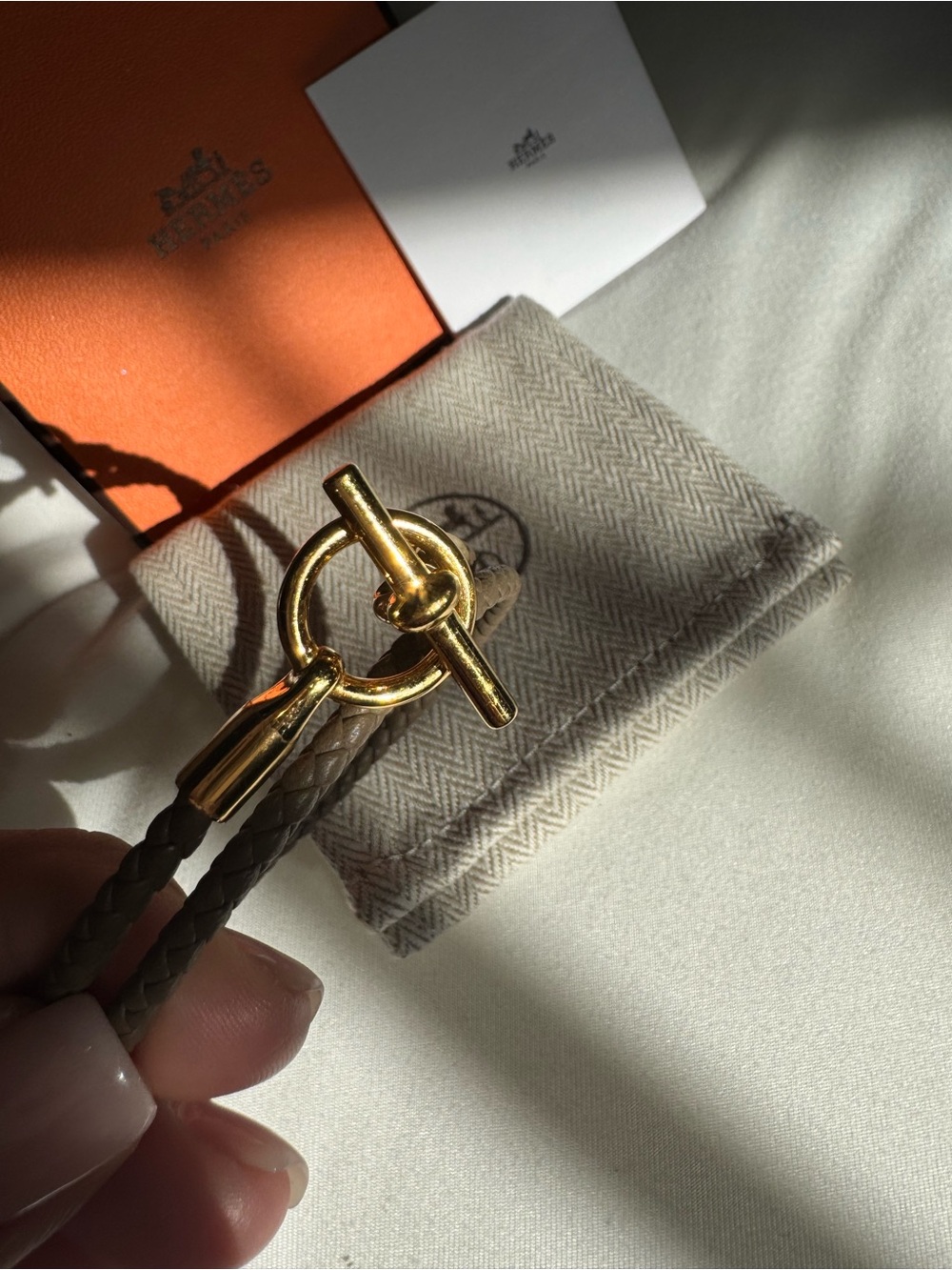 Hermes Double Wrap Leather Bracelet in Taupe with Gold Hardware - Picture 3 of 6